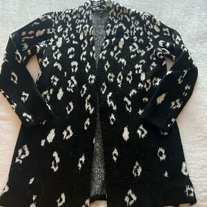 Talbots leopard print shawl collar tunic length cardigan.